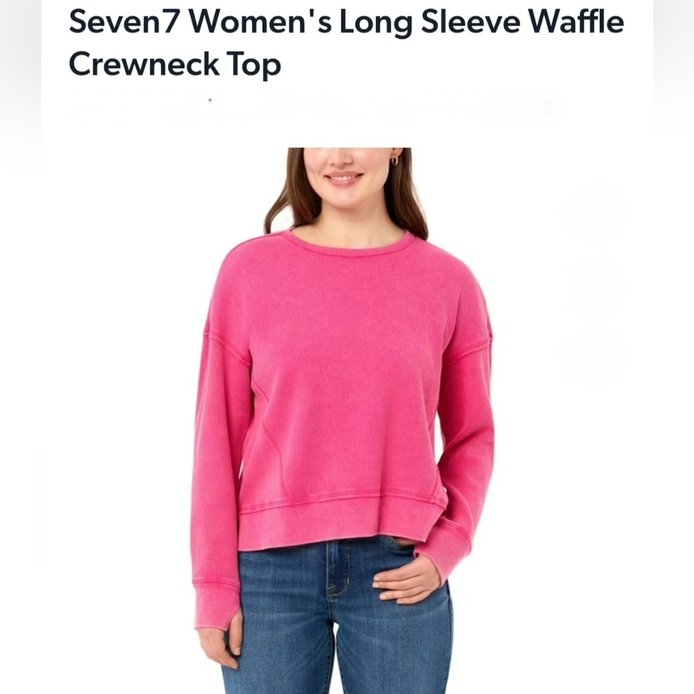 2 For $20‎ Seven7 Vibrant Pink Waffle Knit Crewneck